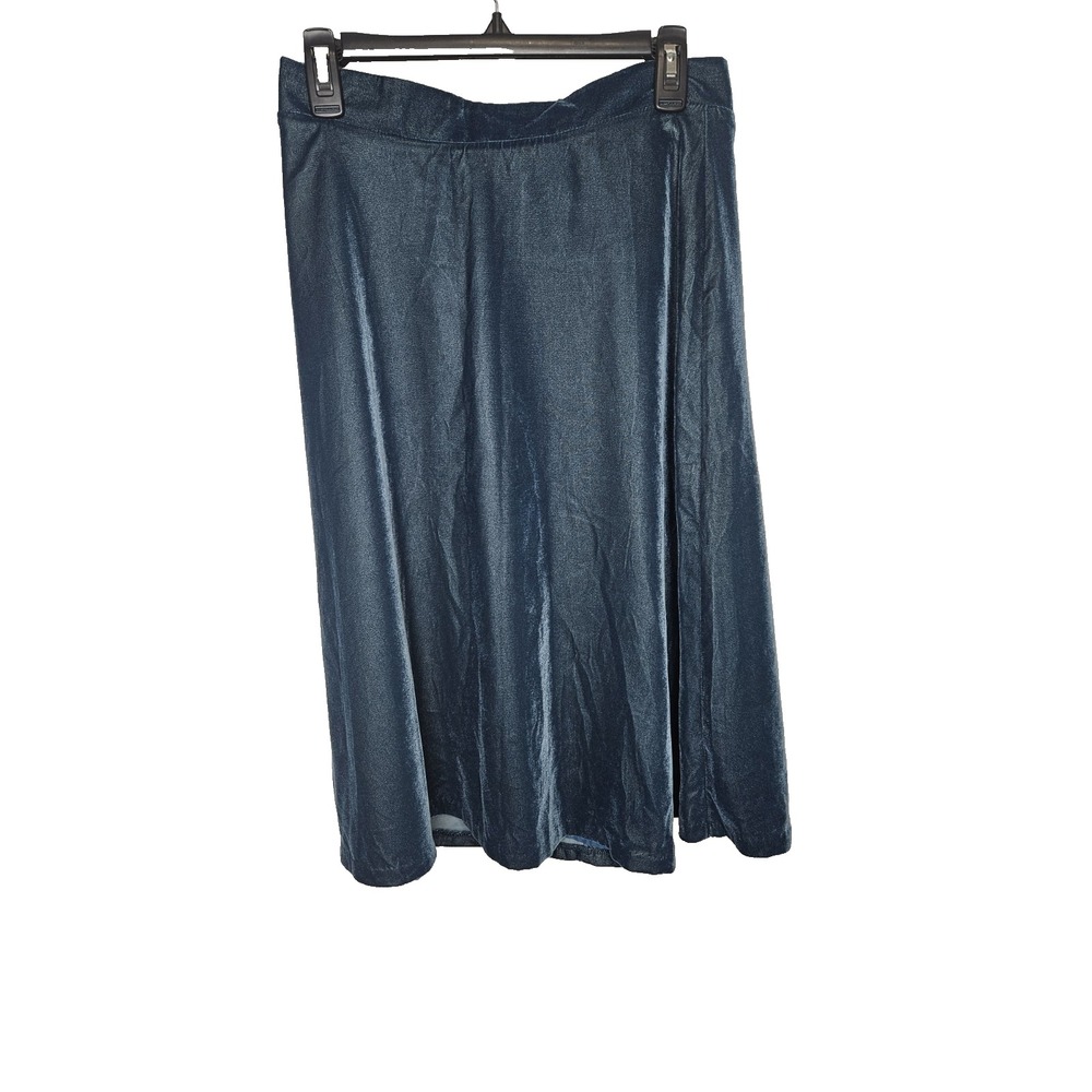 Ann Taylor Petite 6P Teal‎ Blue Velvet Midi Skirt Lined Polyester Winter